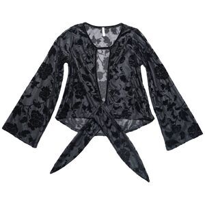 Velvet Burnout Top Sheer Black Long Flutter Sleeve Shirt Whimsigoth Small USA